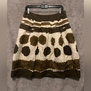 Lafayette 148 Skirt Size 6 Linen Brown Beige Art Print Lined Pleated Midi Long